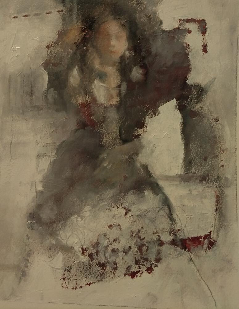 Ann Rudd - Lady and Cat (10 x 8)