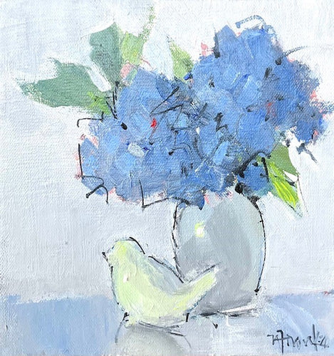Nancy Franke - Little Bouquet with Ceramic Bird (6 x 6)
