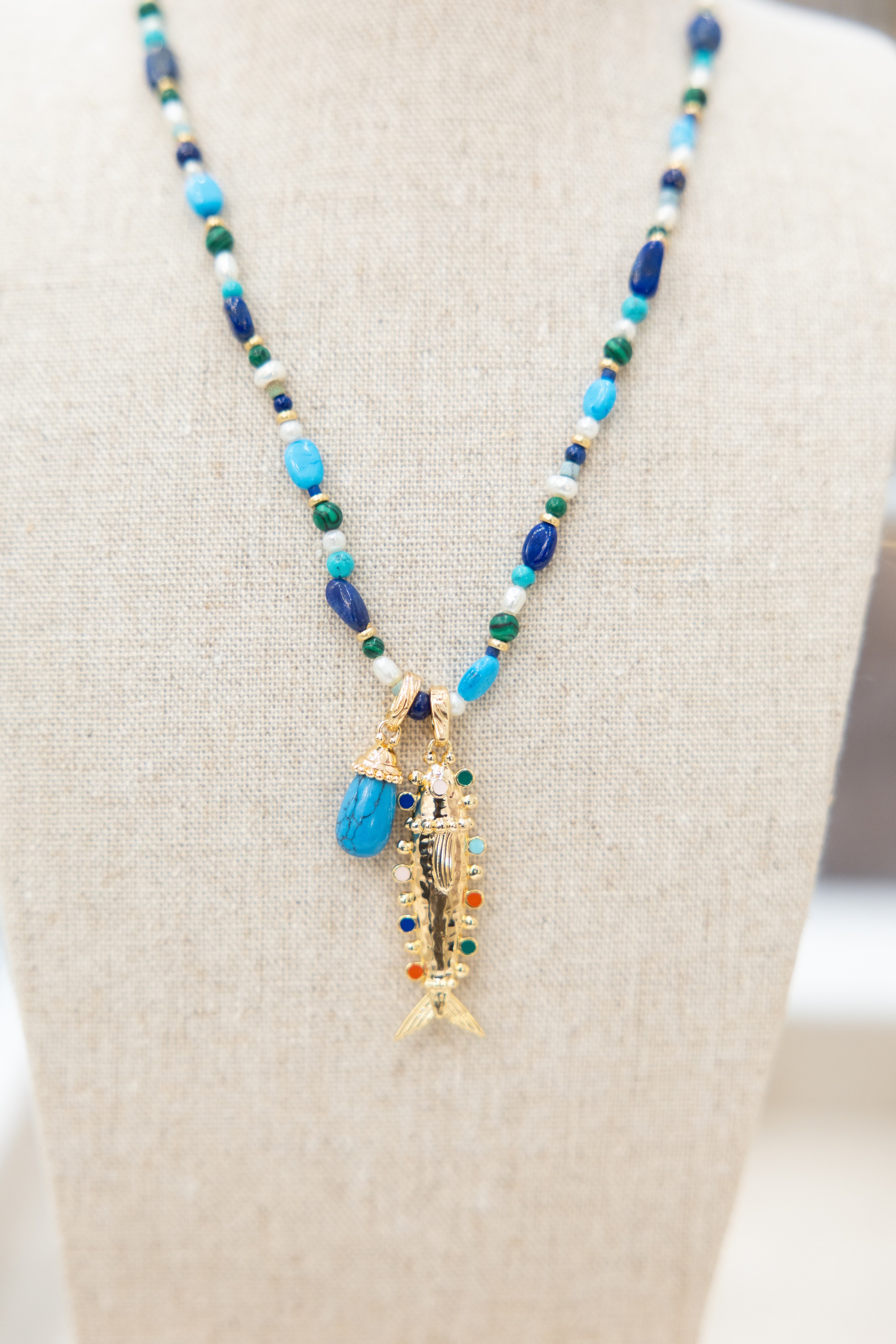 Beaded Necklace with 2 Charms