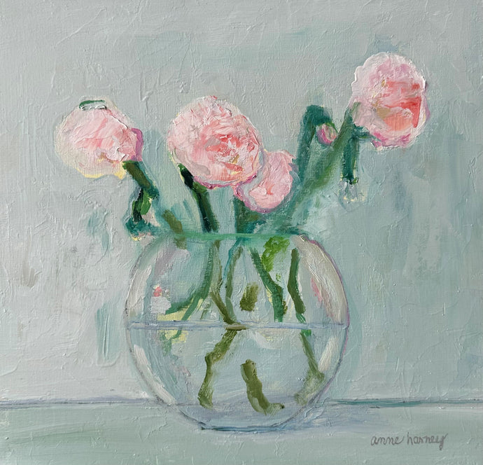 Anne Harney - Pink Peonies in Glass Vase (12 x 12)
