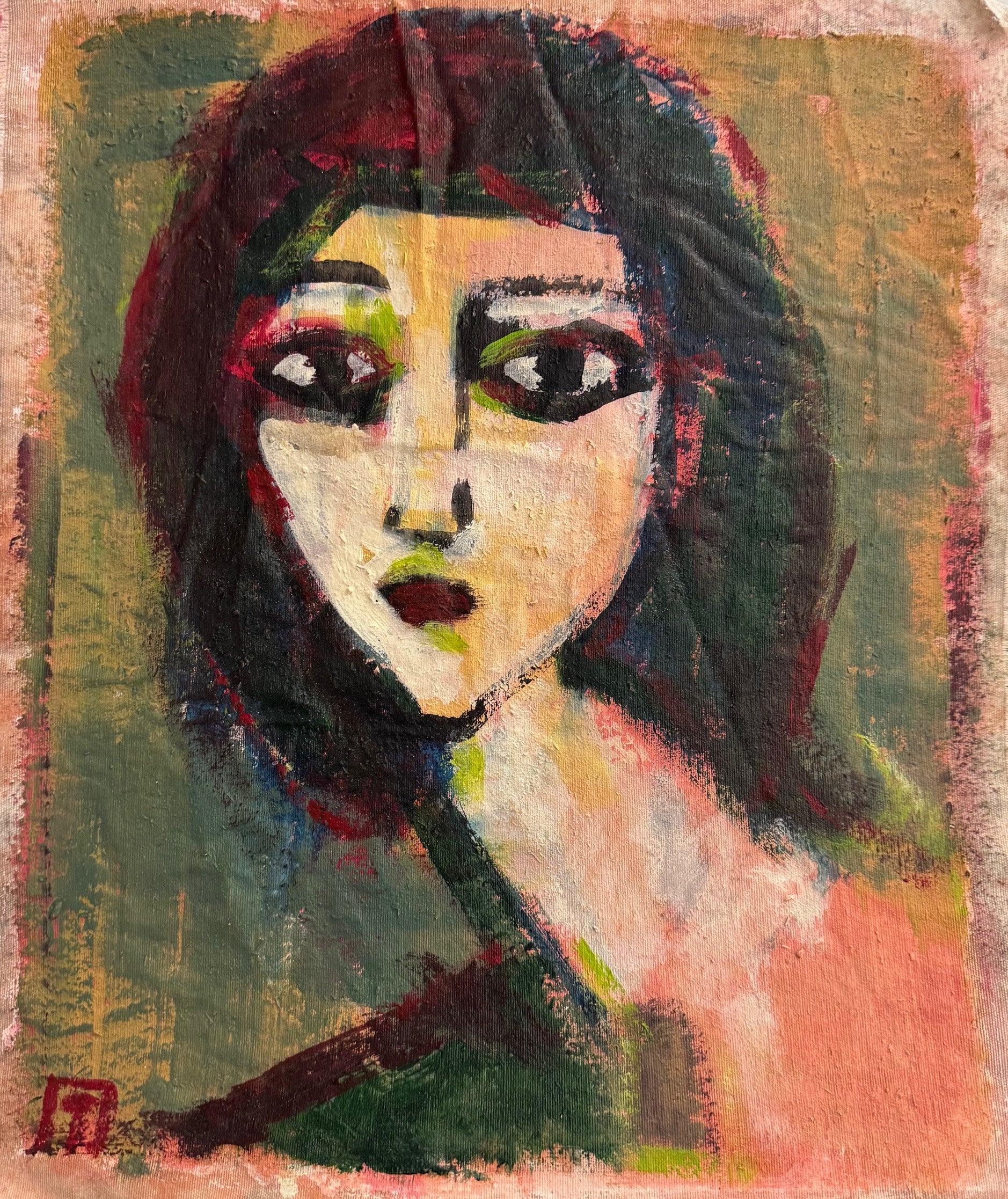 Heritage - Portrait of Woman in Pink & Green (13 x 11)