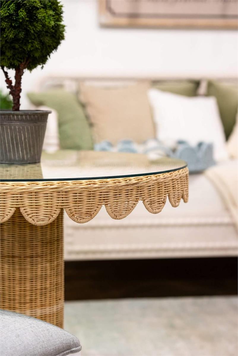 Rattan & Glass Scalloped Round Bistro Table