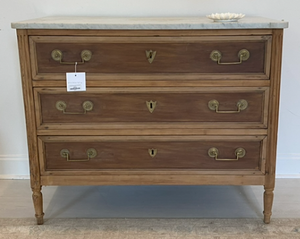 Stripped Walnut Louis XVI Commode with White Marble