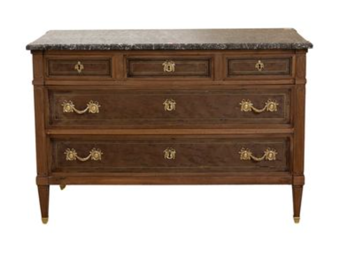 5-Drawer XVI Walnut w/ Grey Marble Top Commode