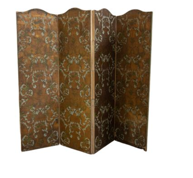17th century Dutch leather embossed four panel screen