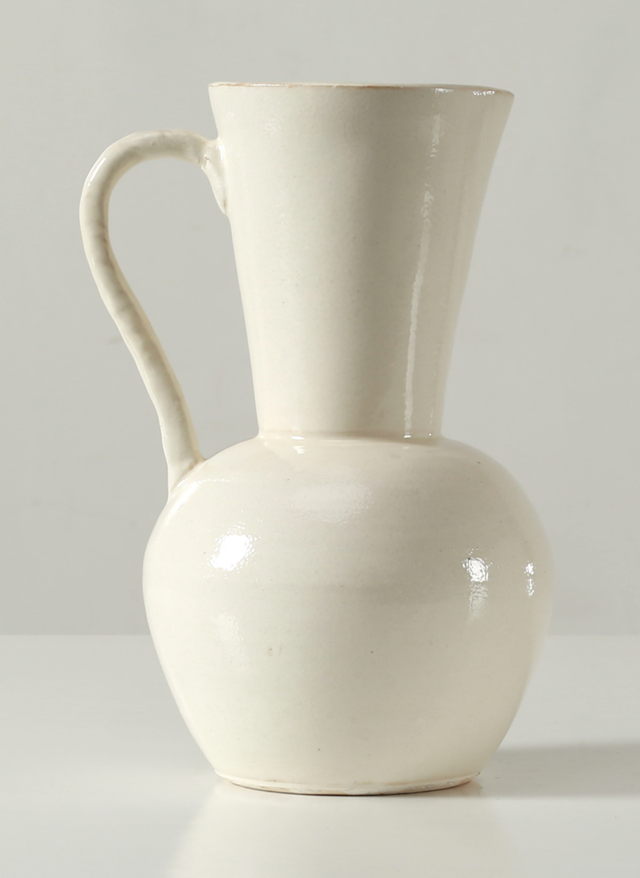 Off White Ceramic Pitcher Vase 10.6"H