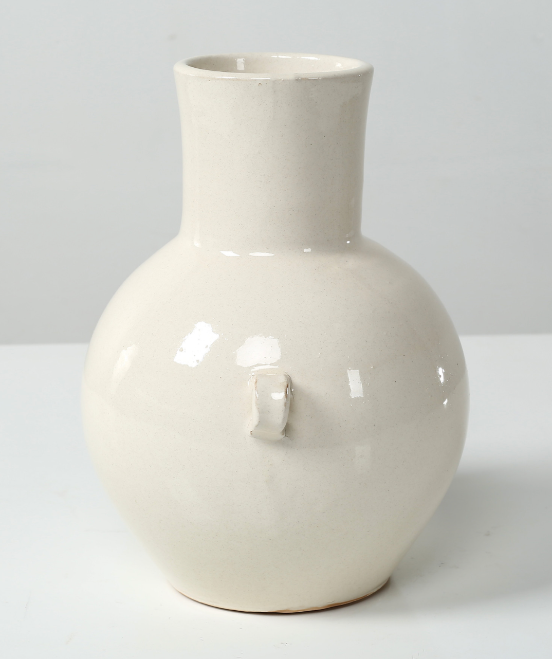 Off White Ceramic Pot w/ Two Hooks 10"H