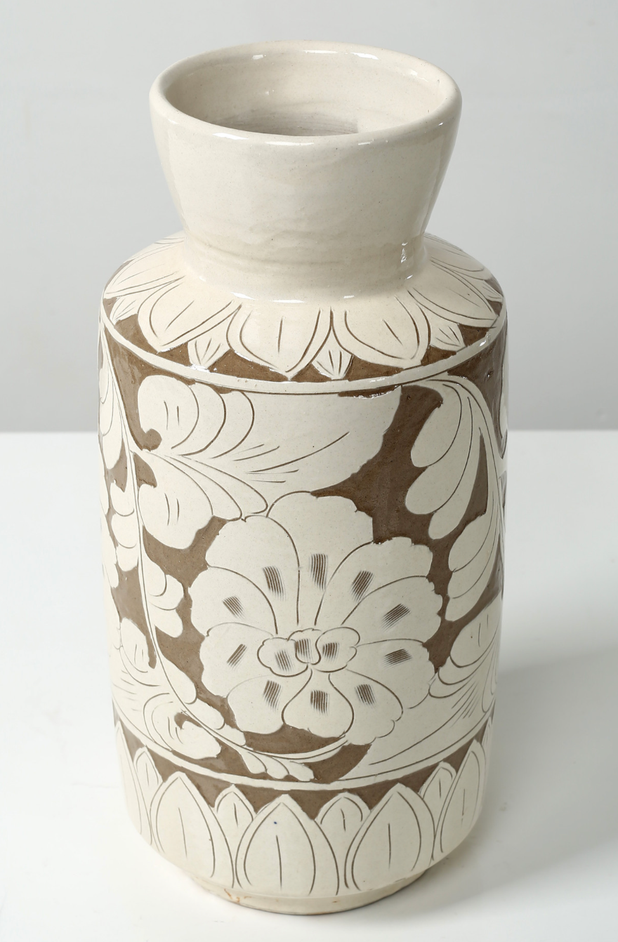 Amalfi Double Glazed Tall Vase w/ Flower Motif