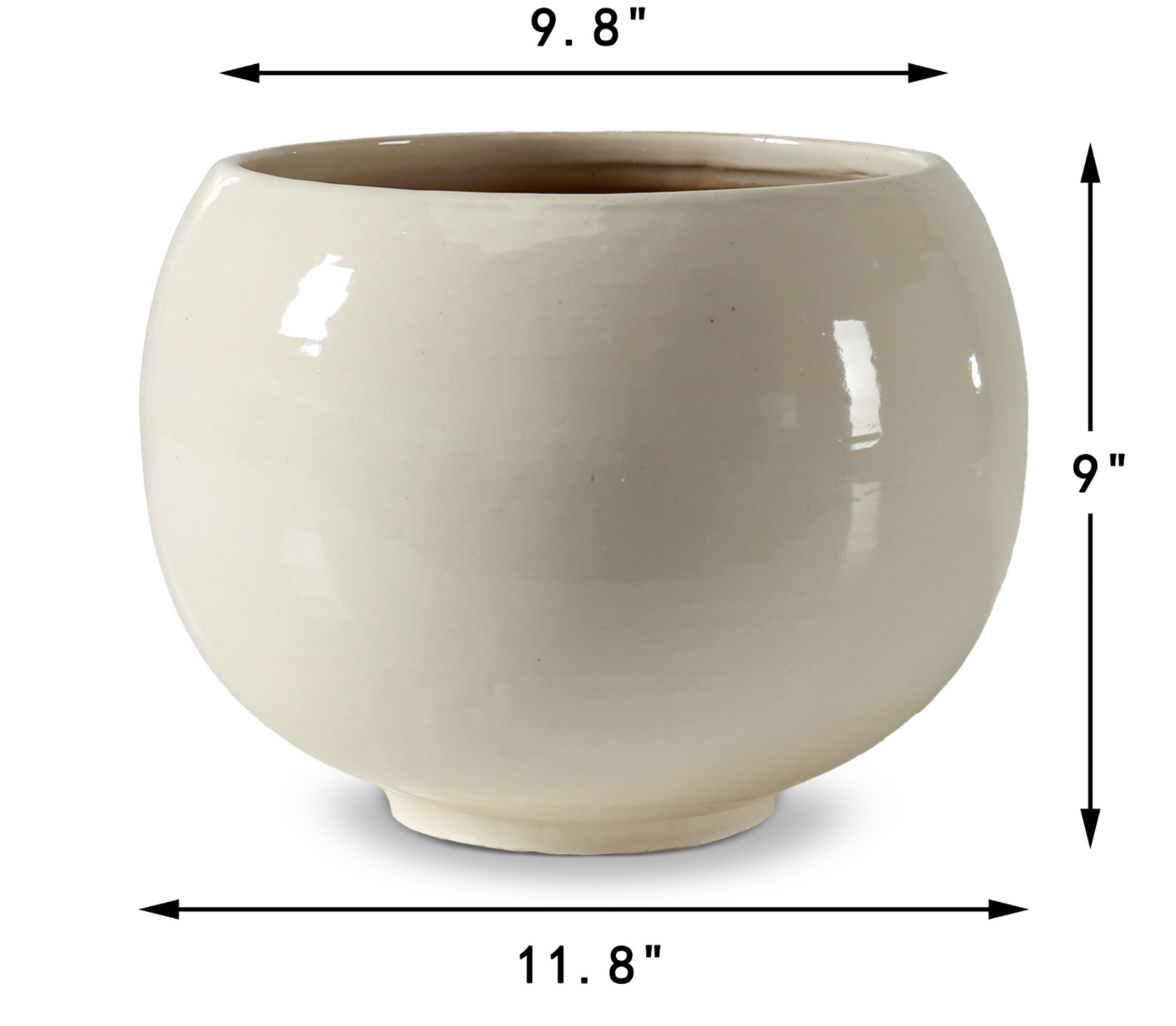 Off White Ceramic Bowl Vase  10" W opening