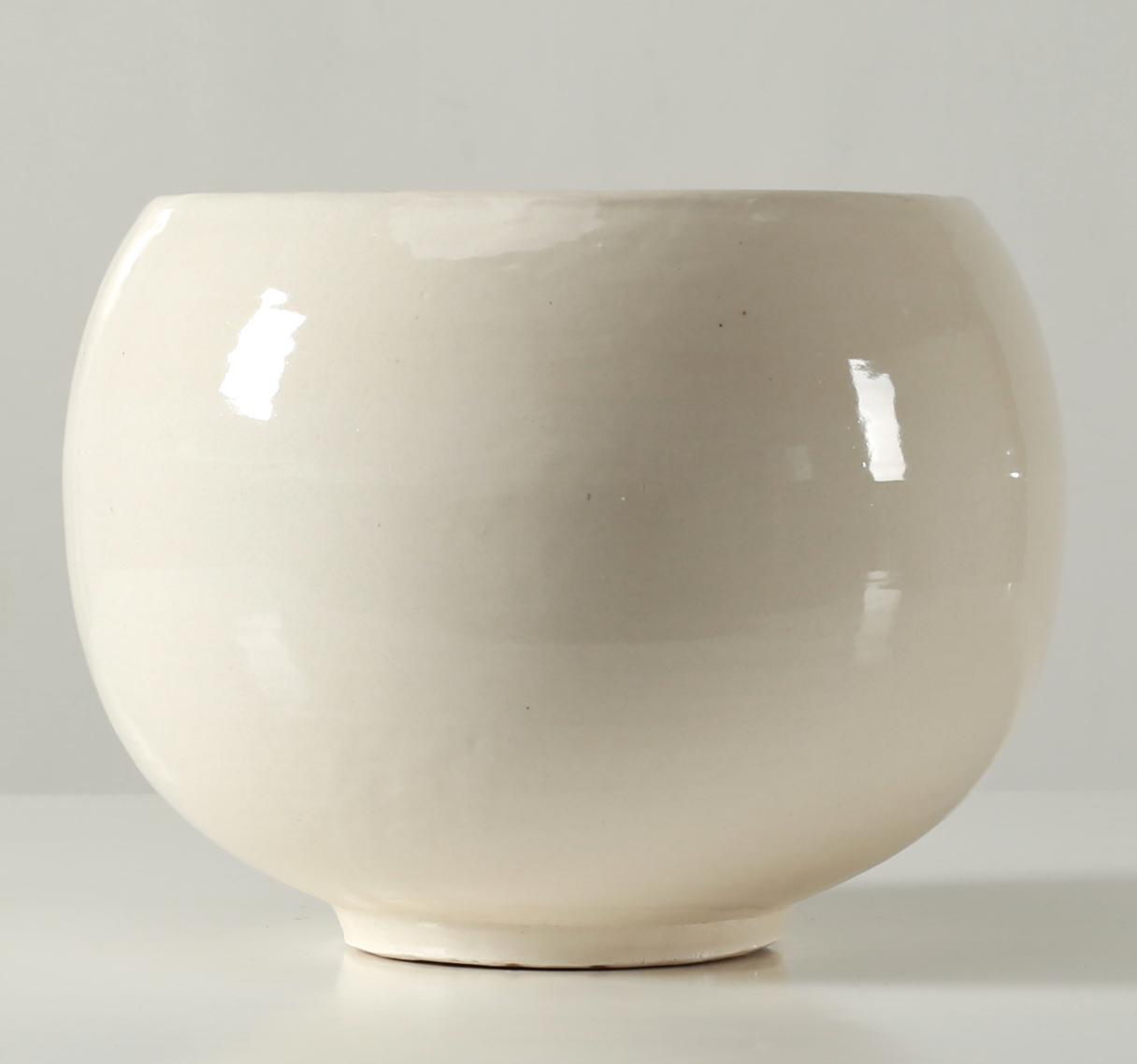 Off White Ceramic Bowl Vase  10" W opening