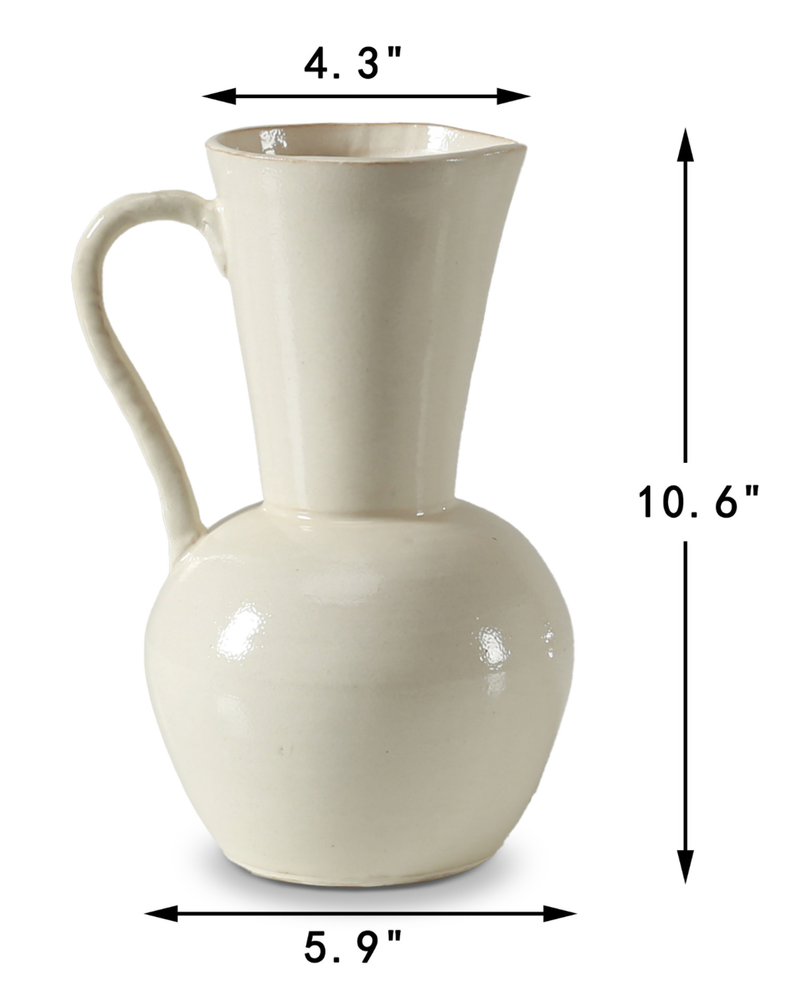 Off White Ceramic Pitcher Vase 10.6"H