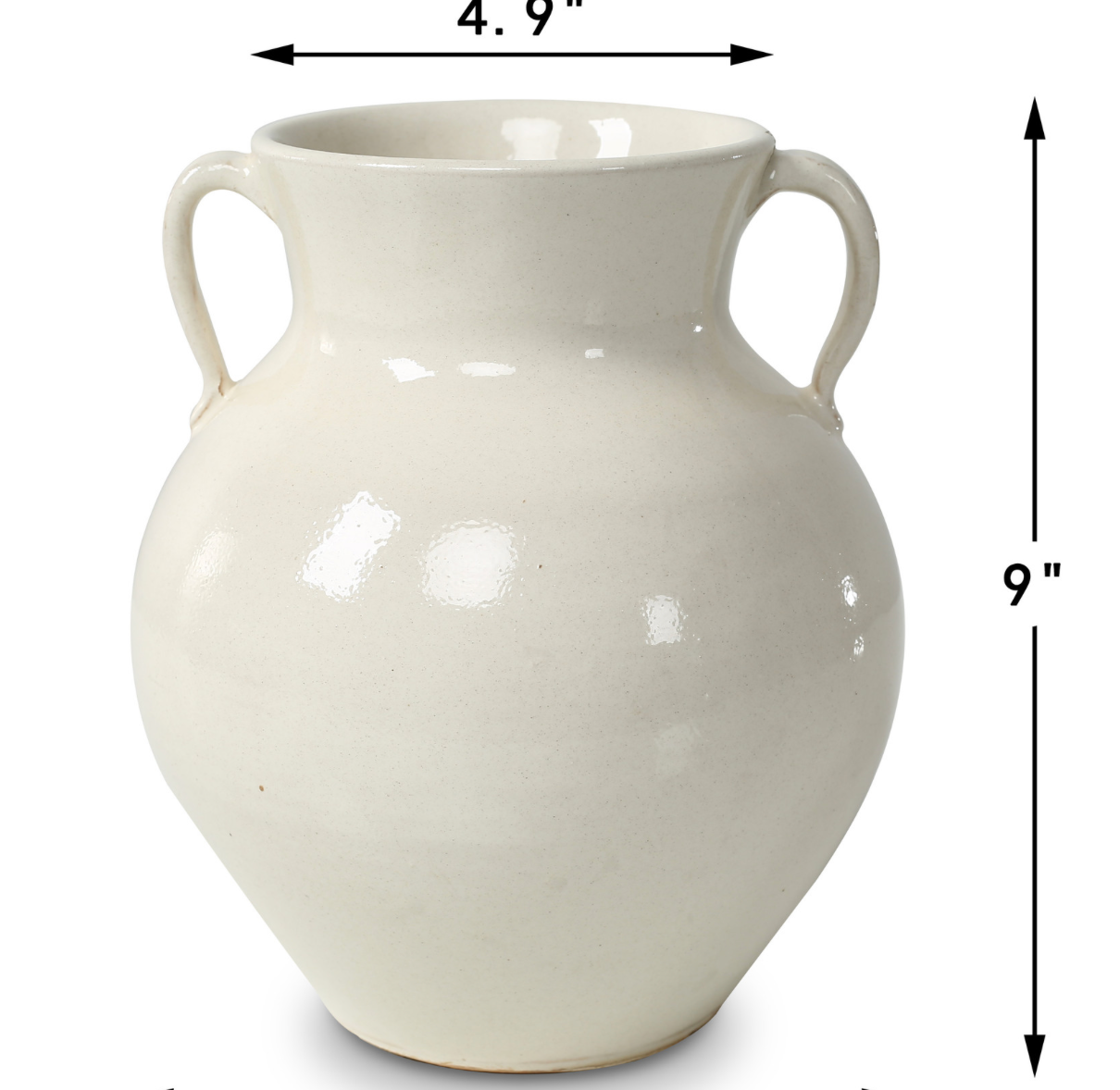 Off White Ceramic Pot w/ Two Handles 9"H