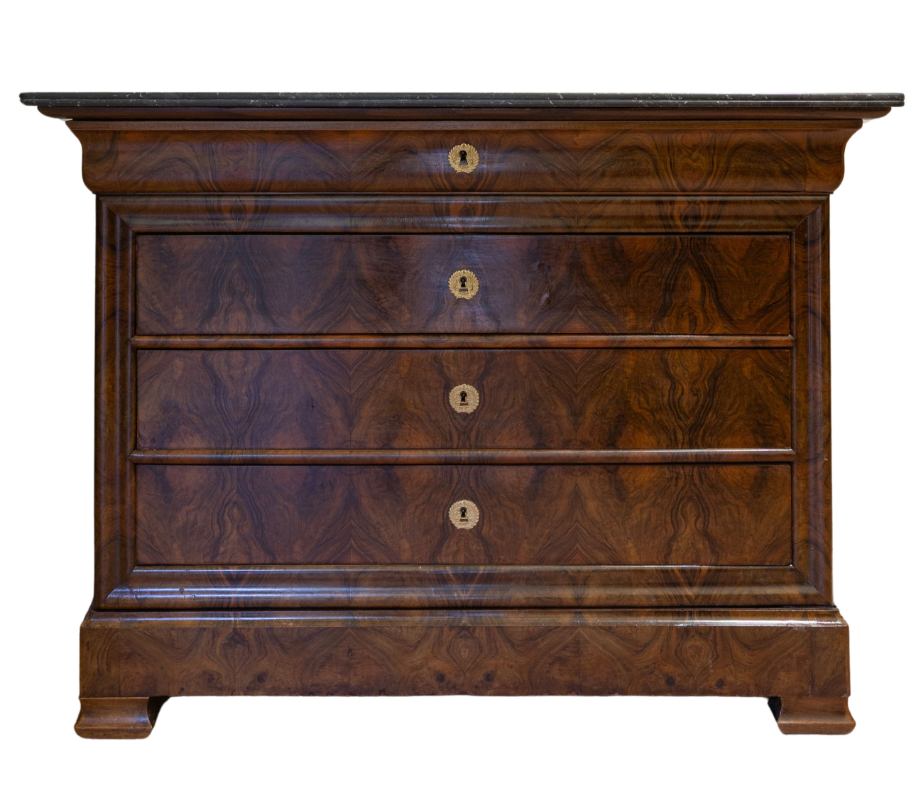 Burled LP Commode with Grey Marble 49.5"Wx21.5"Dx37"H