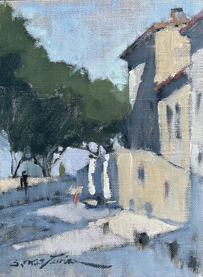 Sherrie Russ Levine - Sunny corner in Beziers, France (8 x 6) - RESERVED