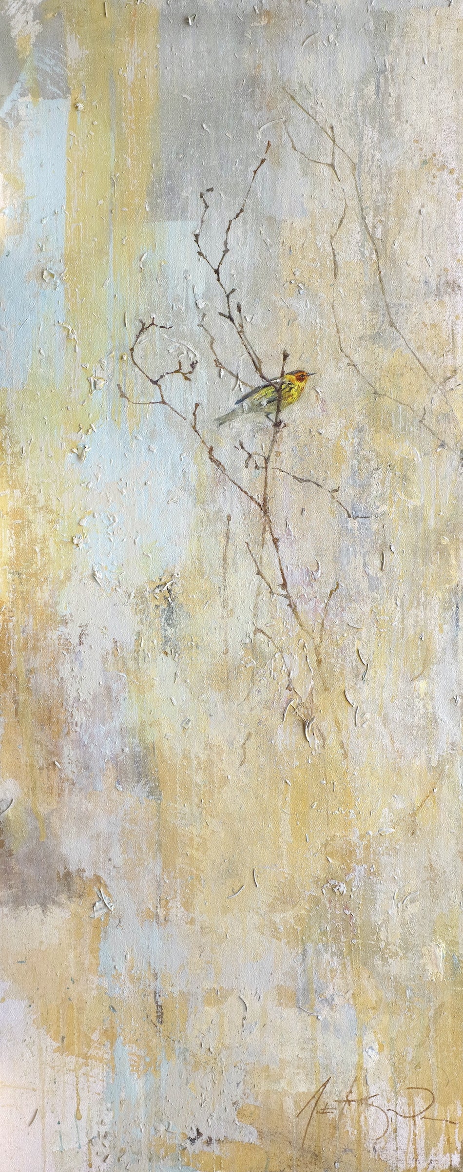 Justin Kellner - Trying to Keep Up (Cape May Warbler) (40 x 16)