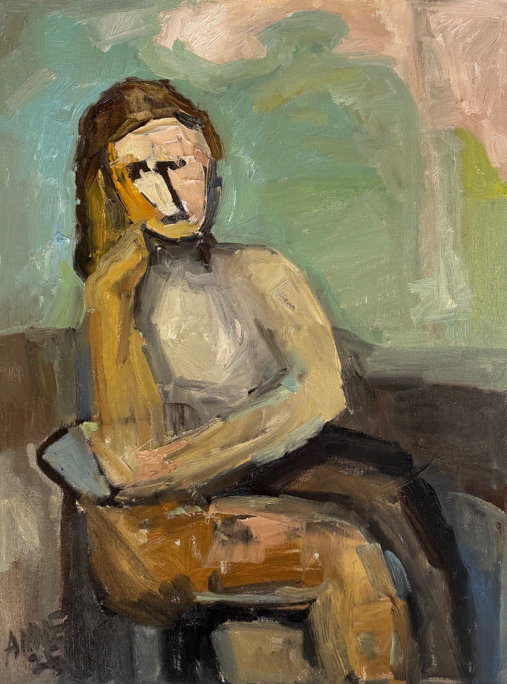 Anne Darby Parker - Turquoise Listening (24 x 18)