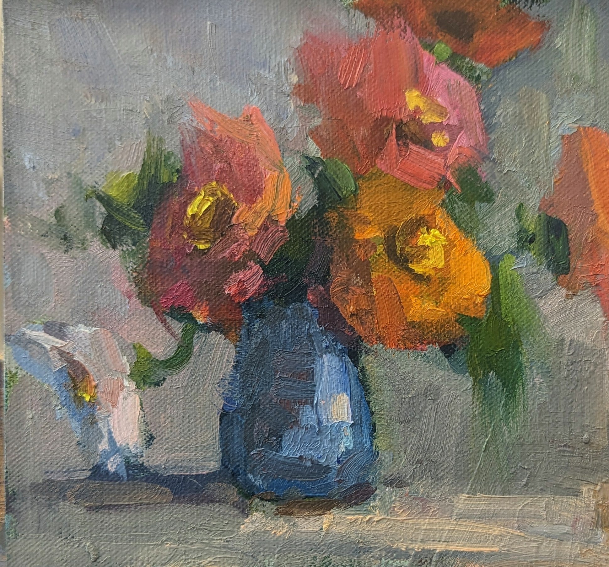 Millie Gosch - Zinnias in Blue (5 x 5.5)