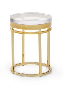 Acrylic & Brass Round End Table