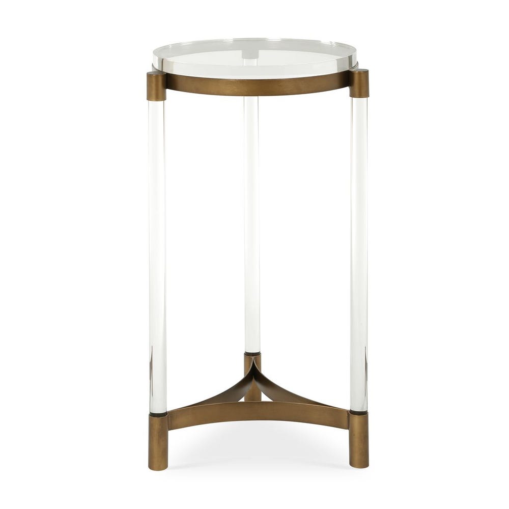 Round Acrylic 3-Leg Table with Brass Accents