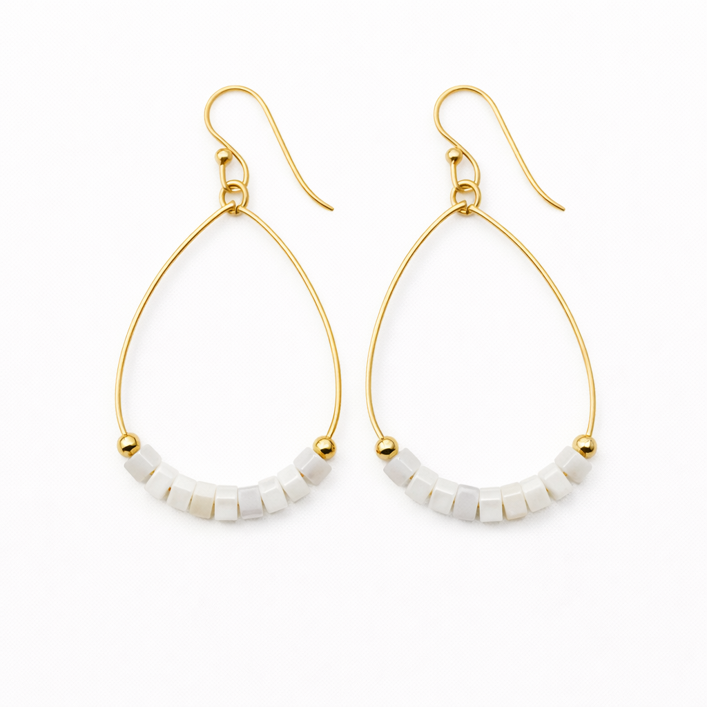White Aster Heishi Earrings