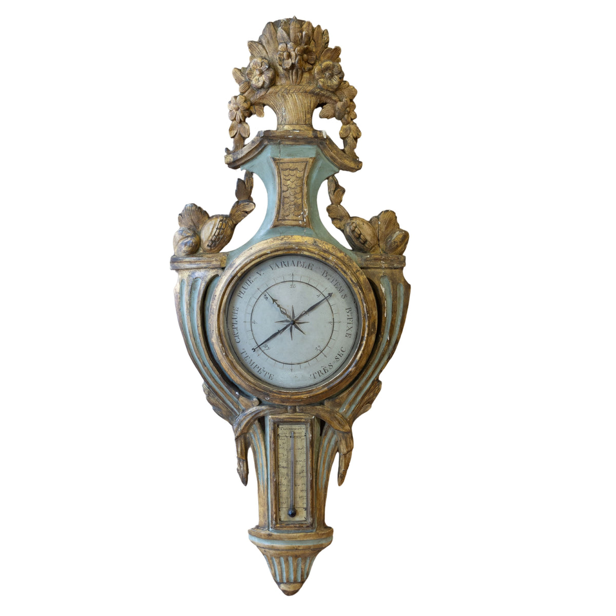 Louis XVI-Style Barometer with Urn & Floral Crest