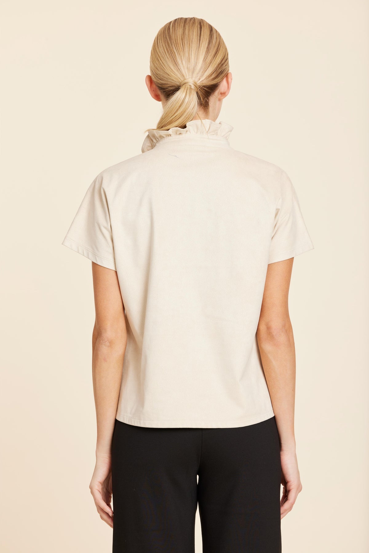 Beige Ruffle Vegan Suede Top
