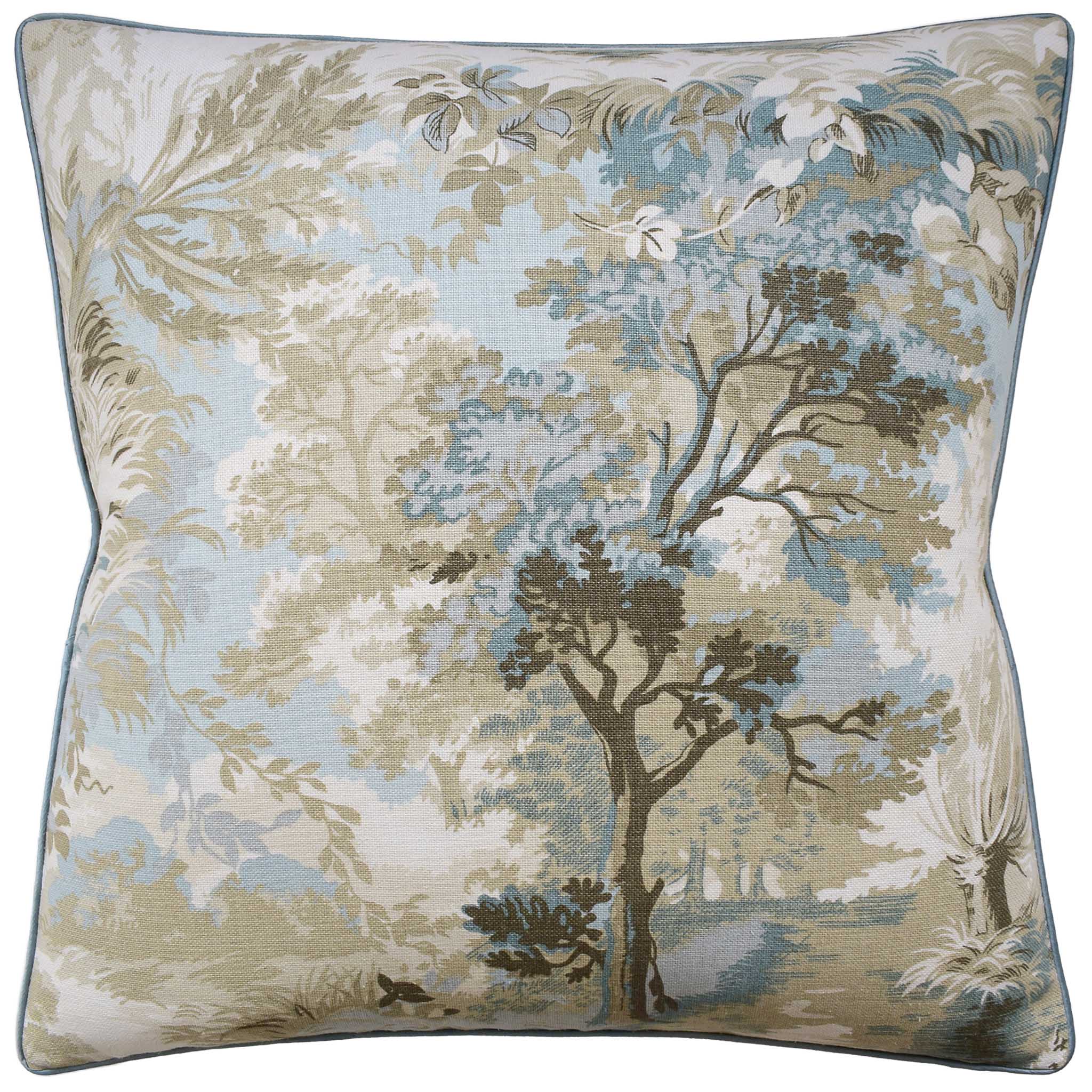 Beige & Spa Blue Lincoln Toile Pillow 22x22