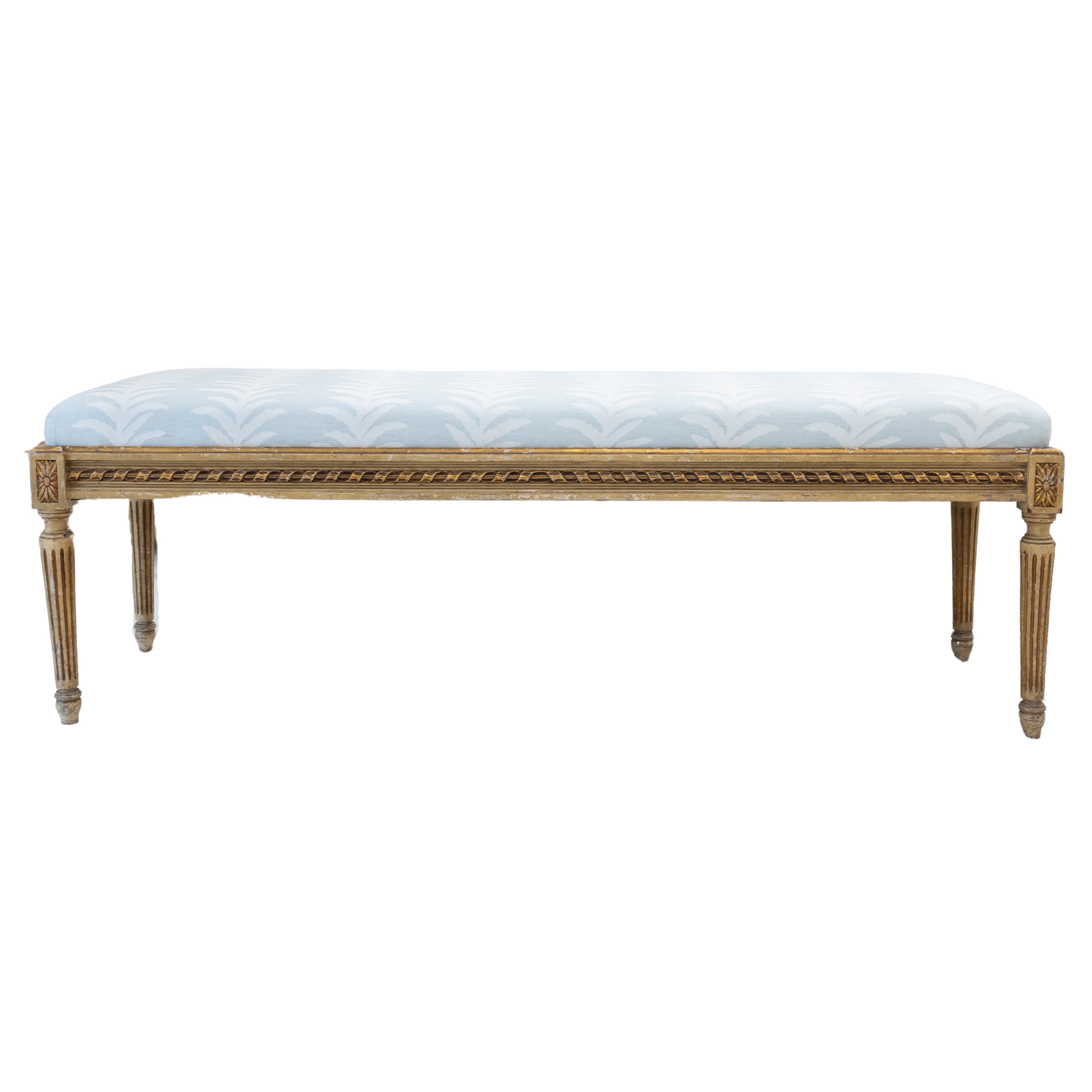 Bench Louis XVI Style Gilded with Blue Floral Fabric