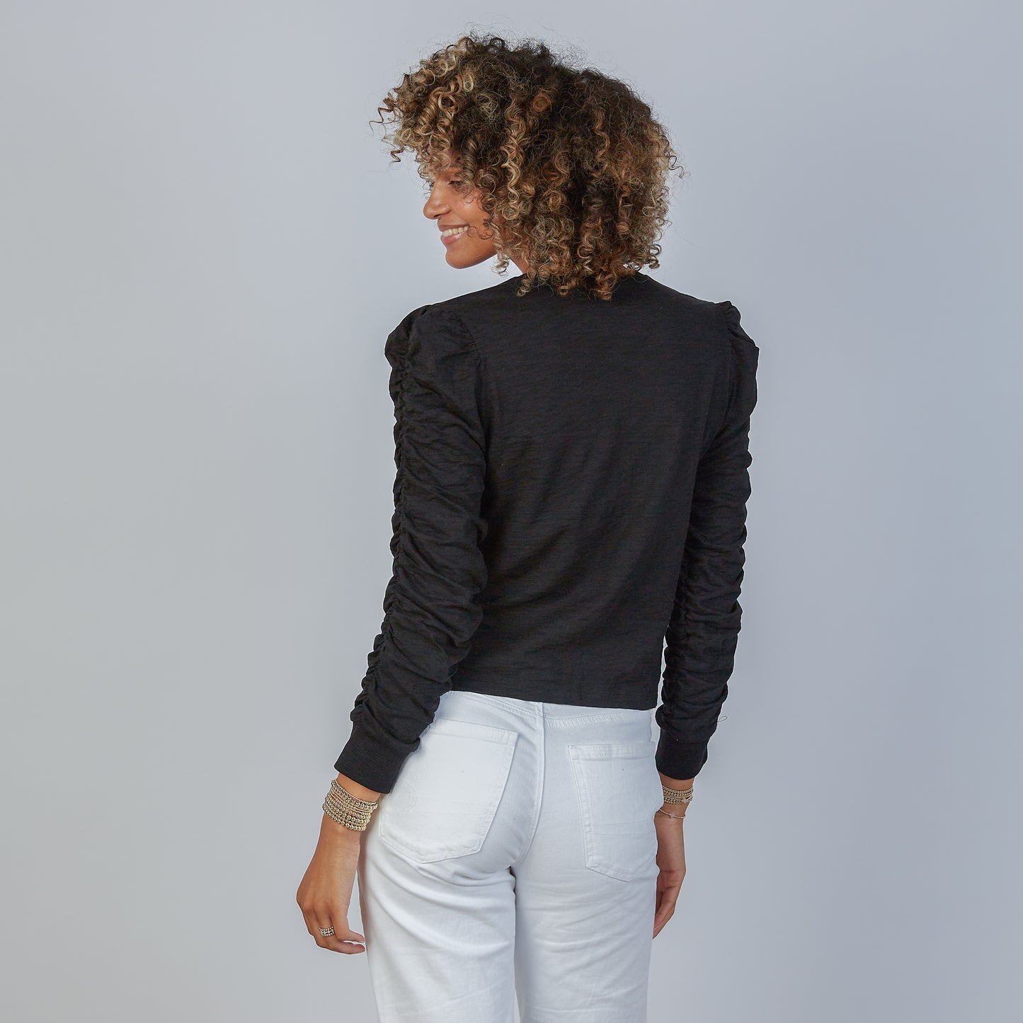 Black Ruched Long Sleeve Shirt