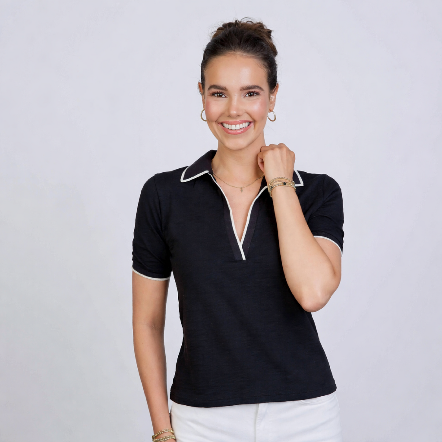 Black & Almond Short Sleeve Piper Polo