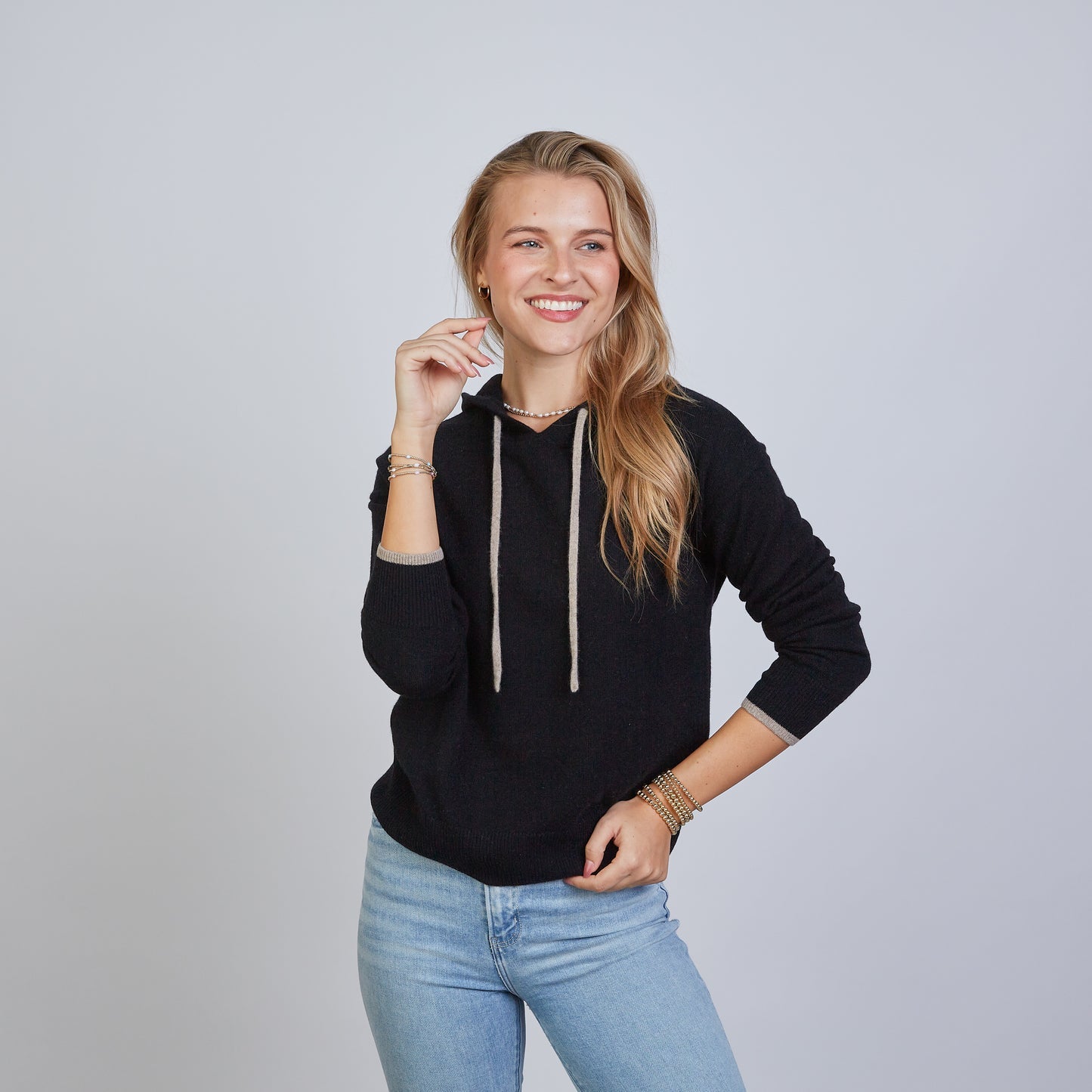 Black with Beige Cashmere Hoodie