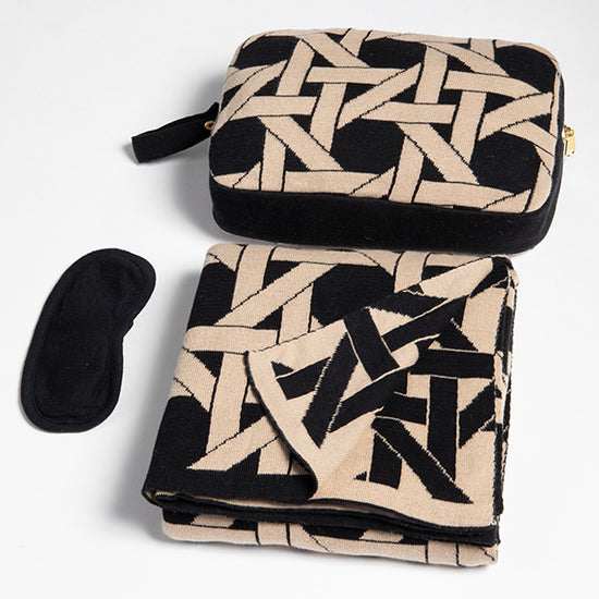 Black Travel Blanket & Eye Mask Set