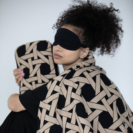 Black Travel Blanket & Eye Mask Set