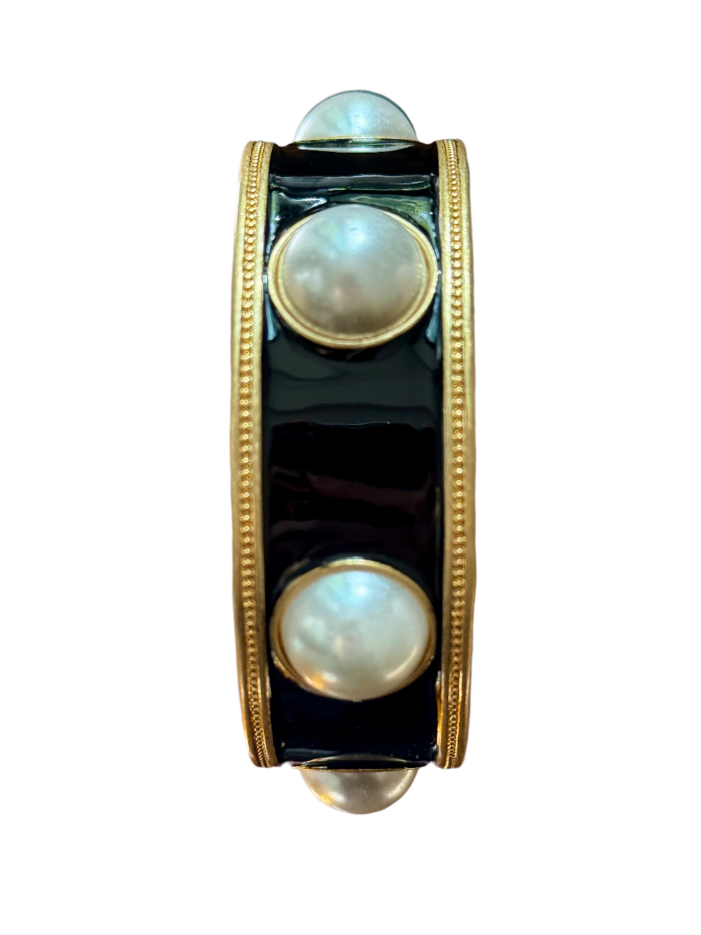 Black Bangle with Pearl Cabochons