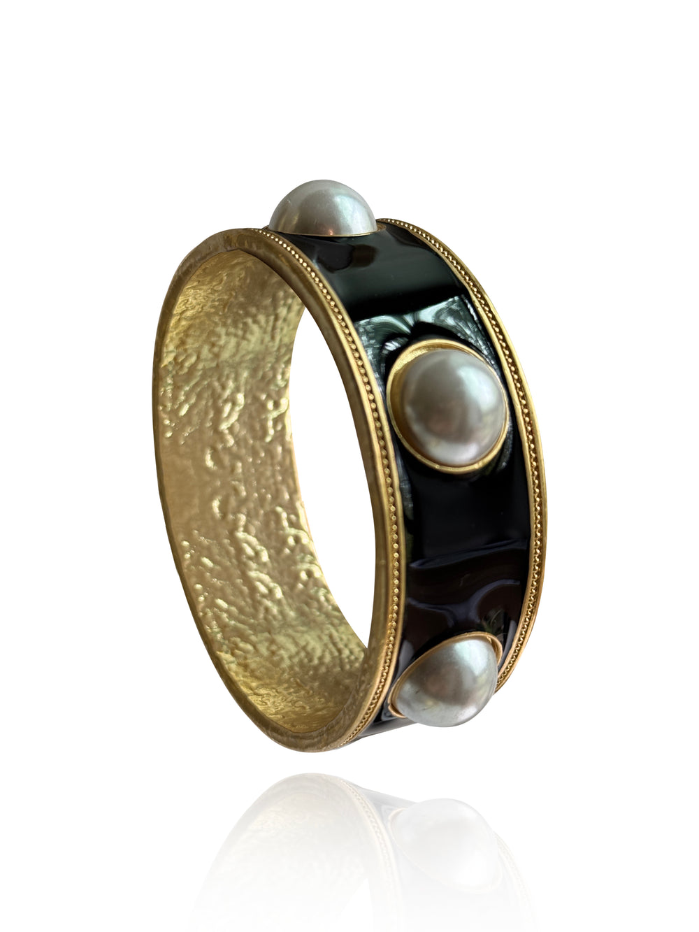 Black Bangle with Pearl Cabochons