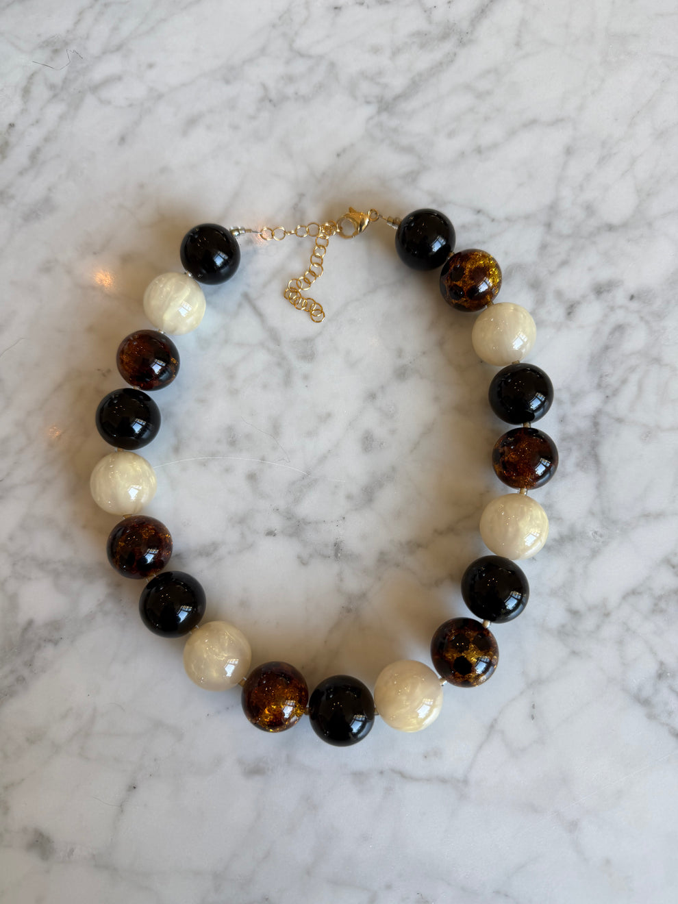 Large Black, Brown, & White Ball Necklace