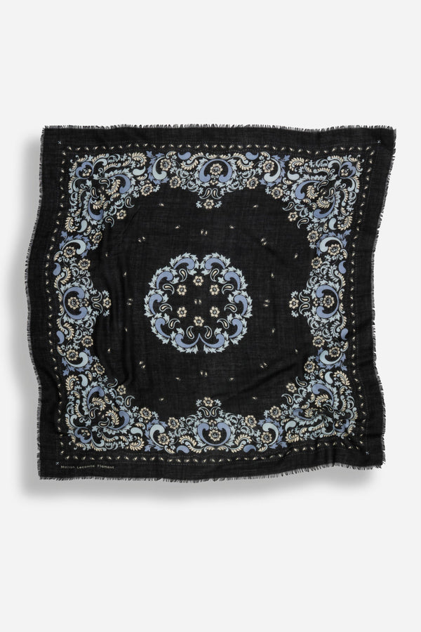 Black Flowers Bandana Cashmere Scarf