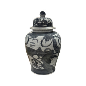Medium Black Flower Temple Jar