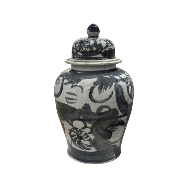 Medium Black Flower Temple Jar