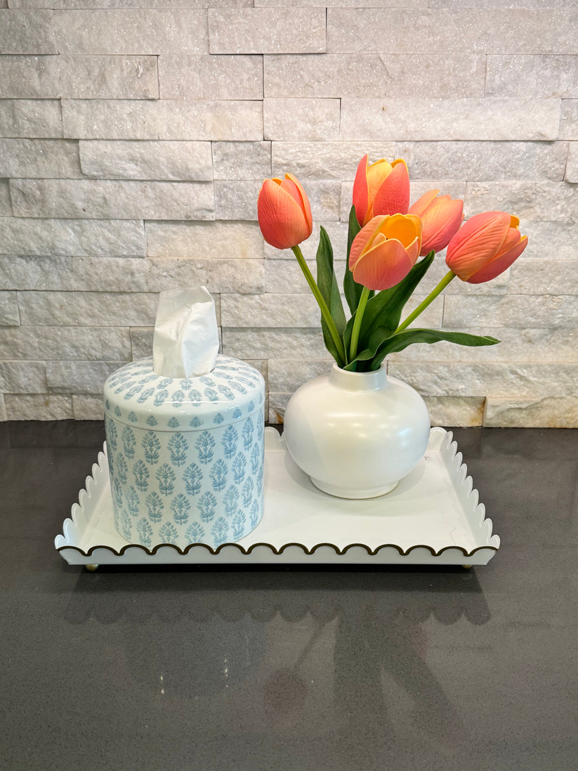 Blue Block Print Ceramic Tissue Vessel