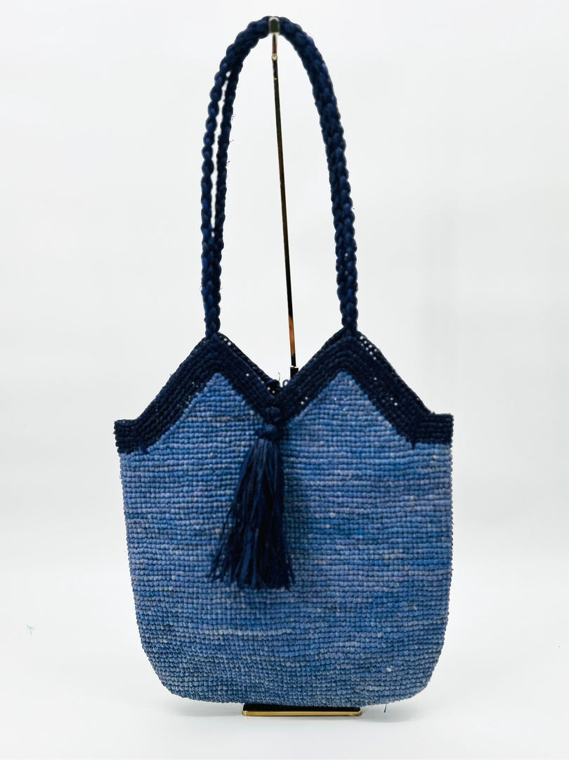 Blue & Dark Blue Raffia Bag