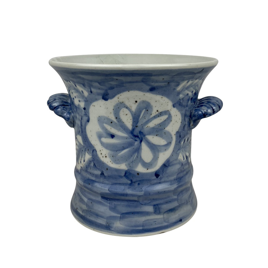 Blue Folk Pot with Handles