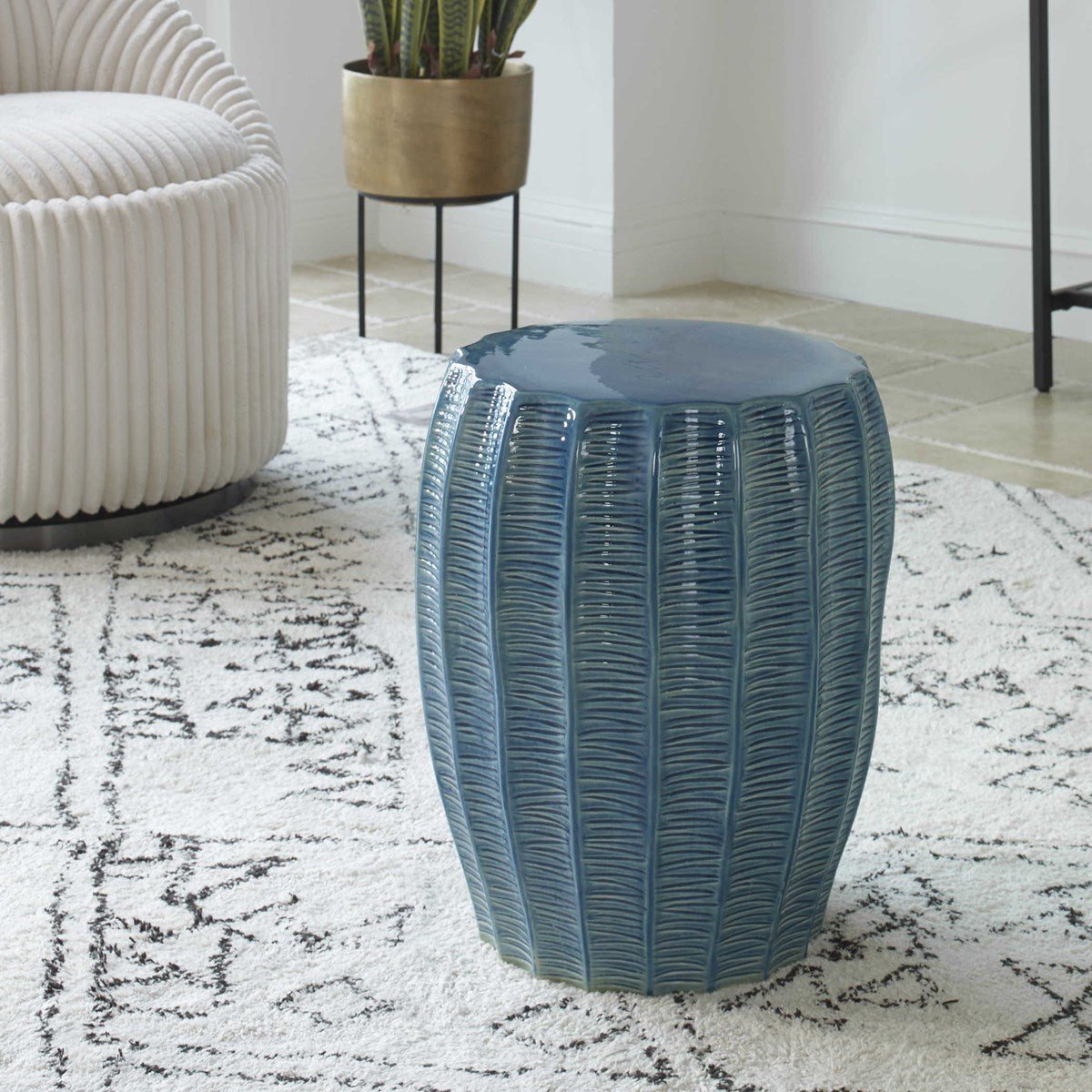 Blue Glaze Ceramic Garden Stool