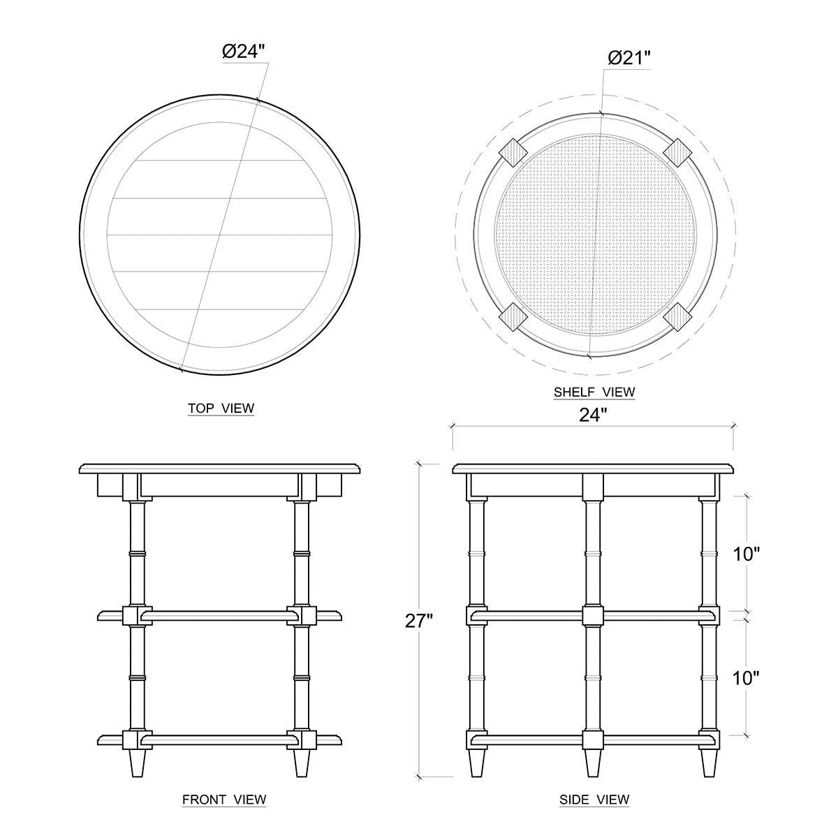 Blue & Rattan Round Side Table