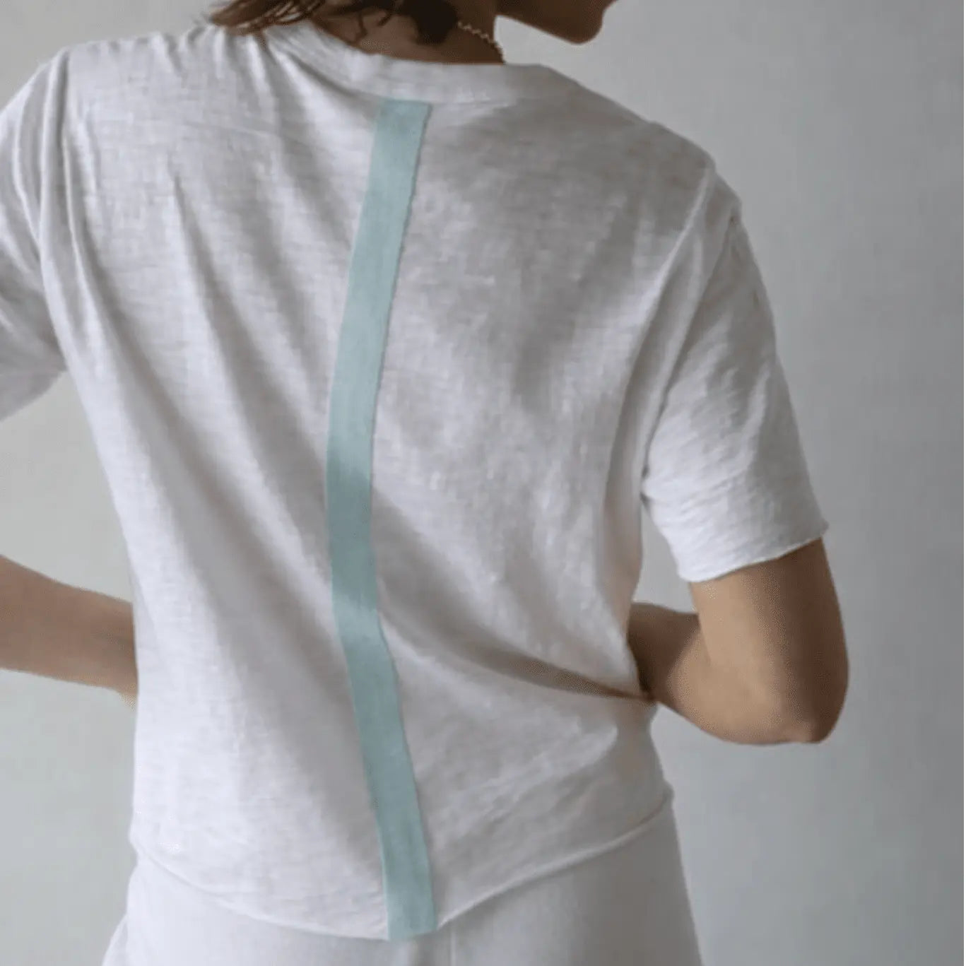 Blue Stripe Relaxed Crew in White