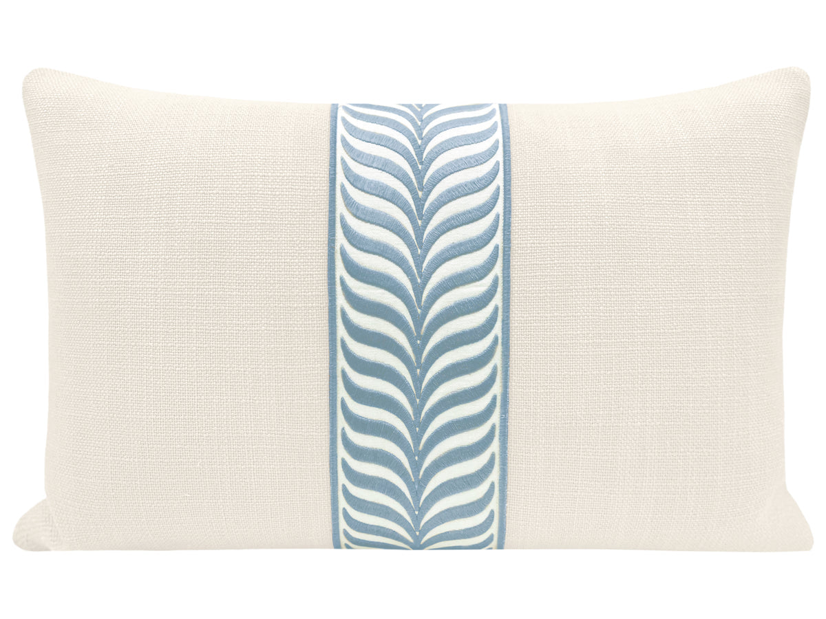 Bone & Powder Blue Trellis Trim Lumbar Pillow