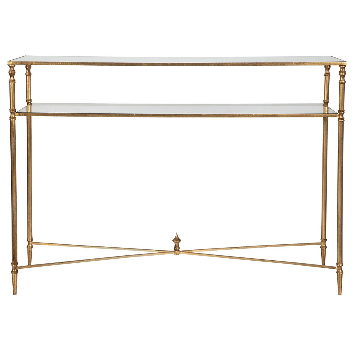 Brass & Glass Shelved Console Table