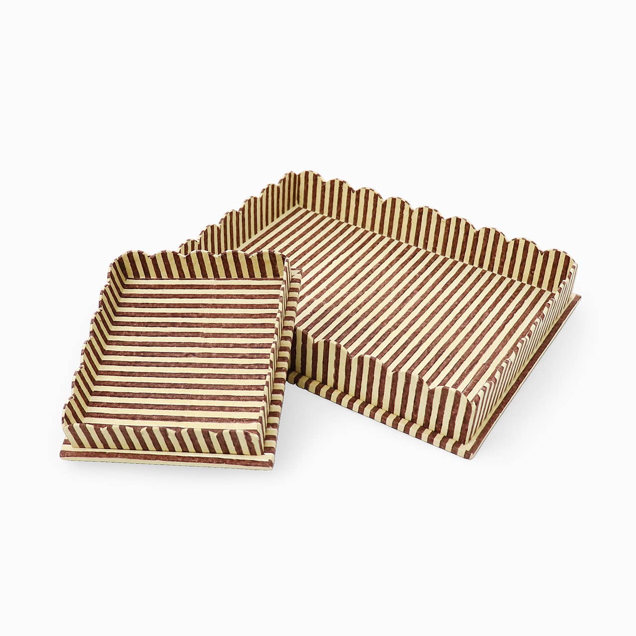 Brown Striped Rectangular Tray Set