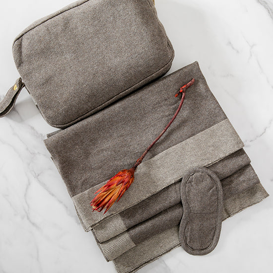 Brown Reversible Travel Blanket & Eye Mask Set