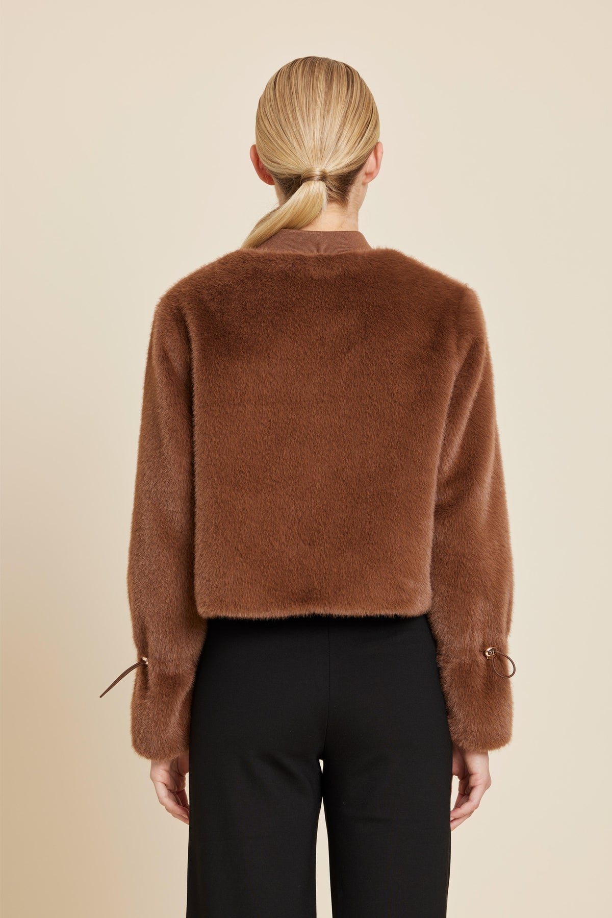 Camel Faux Fur Cinched Sleeve Jacket